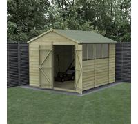 Forest Garden 10X8 Apex Shed Beckwood Shed 25Yr Guarantee Shiplap Pressure Treated - 4 Windows - Double Door