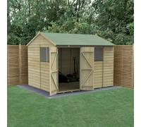 Forest Garden 10X8 Reverse Apex Shed Beckwood 25Yr Guarantee Shiplap Pressure Treated - 4 Windows - Double Door - With Base