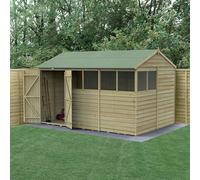 Forest Garden 12X8 4Life Reverse Apex Shed 25Yr Guarantee Overlap Pressure Treated - Double Door - 6 Windows