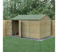 Forest Garden 12X8 4Life Reverse Apex Shed 25Yr Guarantee Overlap Pressure Treated - Double Door - No Windows