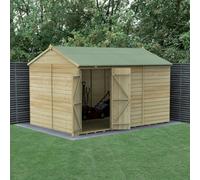 Forest Garden 12X8 Reverse Apex Shed Beckwood 25Yr Guarantee Shiplap Pressure Treated - No Windows - Double Door - With Base