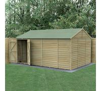 15' x 10' Forest 4Life 25yr Guarantee Overlap Pressure Treated Windowless Double Door Reverse Apex Wooden Shed (4.48m x 3.21m)