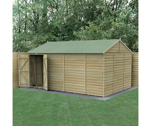 Forest Garden 15X10 4Life Reverse Apex Shed 25Yr Guarantee Overlap Pressure Treated - Double Door - No Windows