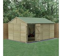 Forest Garden 15X10 Reverse Apex Shed Beckwood 25Yr Guarantee Shiplap Pressure Treated - No Windows - Double Door