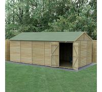 Forest Garden 20X10 4Life Reverse Apex Shed 25Yr Guarantee Overlap Pressure Treated - Double Door - No Windows - With Base