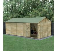 Forest Garden 20X10 Reverse Apex Shed Beckwood 25Yr Guarantee Shiplap Pressure Treated - No Windows - Double Door - With Base