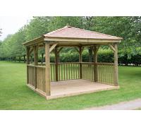 Forest Garden 3.5m Square Wooden Gazebo with Cedar Roof (Including Base)