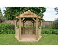 10'x9' (3x2.7m) Luxury Wooden Garden Gazebo with Thatched Roof - Seats up to 10 people