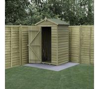 Forest Garden 4X3 4Life Apex Shed 25Yr Guarantee Overlap Pressure Treated - Single Door - No Windows - With Base