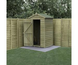 Forest Garden 4X3 4Life Apex Shed 25Yr Guarantee Overlap Pressure Treated - Single Door - No Windows - With Base