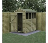 Forest Garden 4X6 4Life Apex Shed 25Yr Guarantee Overlap Pressure Treated - Single Door - 4 Windows - Base Included