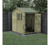 Forest Garden 5X7 Reverse Apex Shed Beckwood 25Yr Guarantee Shiplap Pressure Treated - 2 Windows - Double Door - Base Included