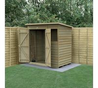 Forest Garden 6X4 4Life Pent Shed 25Yr Guarantee Overlap Pressure Treated - 1 Window - 1 Window - Double Door - Base Included