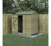Forest Garden 6X4 4Life Reverse Apex Shed 25Yr Guarantee Overlap Pressure Treated - Single Door - No Windows - Base Included