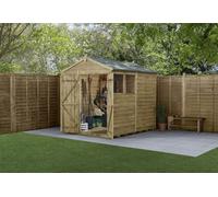 Forest Garden 6X8 4Life Apex Shed 25Yr Guarantee Overlap Pressure Treated - Double Door - 2 Window - Base Included