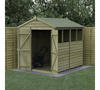 Forest Garden 6X8 4Life Apex Shed 25Yr Guarantee Overlap Pressure Treated - Double Door - 4 Window - Base Included