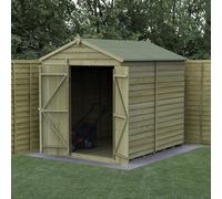 Forest Garden 6X8 4Life Apex Shed 25Yr Guarantee Overlap Pressure Treated - Double Door - No Window - Base Included
