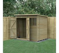 Forest Garden 7X5 4Life Pent Shed 25Yr Guarantee Overlap Pressure Treated - 2 Windows - Double Door