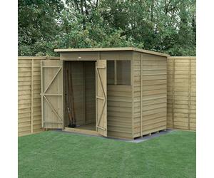Forest Garden 7X5 4Life Pent Shed 25Yr Guarantee Overlap Pressure Treated - 2 Windows - Double Door