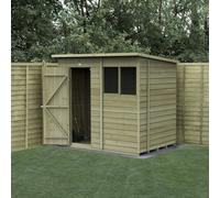 Forest Garden 7X5 4Life Pent Shed 25Yr Guarantee Overlap Pressure Treated - Single Door - 2 Windows - Base Included