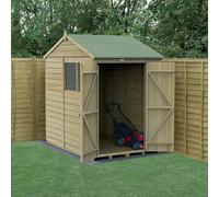 Forest Garden 7X5 4Life Reverse Apex Shed 25Yr Guarantee Overlap Pressure Treated - Double Door - 2 Windows - Base Included