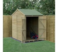 Forest Garden 7X5 4Life Reverse Apex Shed 25Yr Guarantee Overlap Pressure Treated - Double Door - No Windows - Base Included