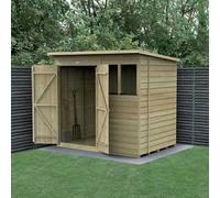 Forest Garden 7X5 Pent Shed Beckwood Shed 25Yr Guarantee Shiplap Pressure Treated - 2 Windows - Double Door - Base Included