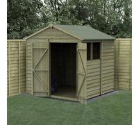 Forest Garden 7X7 4Life Apex Shed 25Yr Guarantee Overlap Pressure Treated - Double Door - 2 Window - With Base