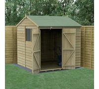 Forest Garden 7X7 4Life Reverse Apex Shed 25Yr Guarantee Overlap Pressure Treated - Double Door - 2 Windows - With Base