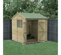 Forest Garden 7X7 Reverse Apex Shed Beckwood 25Yr Guarantee Shiplap Pressure Treated - 2 Windows - Double Door - With Base