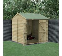 Forest Garden 7X7 Reverse Apex Shed Beckwood 25Yr Guarantee Shiplap Pressure Treated - No Windows - Double Door - With Base