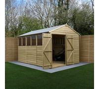 Forest Garden 8X12 Apex Shed Beckwood Shed 25Yr Guarantee Shiplap Pressure Treated- 6 Windows - Double Door - With Base