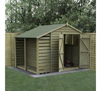 Forest Garden 8X6 4Life Apex Shed 25Yr Guarantee Overlap Pressure Treated - Double Door - 2 Windows - With Lean-To