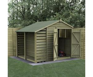 Forest Garden 8X6 4Life Apex Shed 25Yr Guarantee Overlap Pressure Treated - Double Door - 2 Windows - With Lean-To