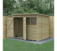 Forest Garden 8X6 4Life Pent Shed 25Yr Guarantee Overlap Pressure Treated - 2 Windows - Double Door