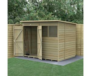 Forest Garden 8X6 4Life Pent Shed 25Yr Guarantee Overlap Pressure Treated - 2 Windows - Double Door