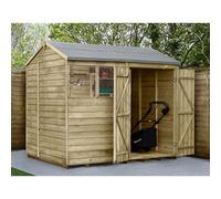 Forest Garden 8X6 4Life Reverse Apex Shed 25Yr Guarantee Overlap Pressure Treated - Double Door - 2 Windows - Base Included