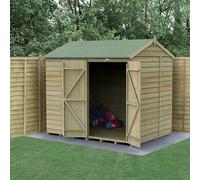 Forest Garden 8X6 4Life Reverse Apex Shed 25Yr Guarantee Overlap Pressure Treated - Double Door - No Windows - Base Included