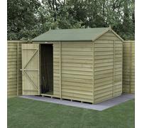 Forest Garden 8X6 4Life Reverse Apex Shed 25Yr Guarantee Overlap Pressure Treated - Single Door - No Windows - Base Included