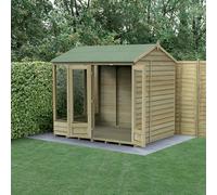 Forest Garden 8X6 4Life Reverse Apex Summerhouse 25Yr Guarantee Overlap Pressure Treated - Double Door - 5 Window