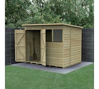 Forest Garden 8X6 Pent Shed Beckwood Shed 25Yr Guarantee Shiplap Pressure Treated - 2 Windows - Double Door - Base Included