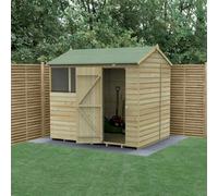 Forest Garden 8X6 Reverse Apex Shed Beckwood 25Yr Guarantee Shiplap Pressure Treated - 2 Windows - Base Included