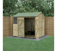 Forest Garden 8X6 Reverse Apex Shed Beckwood 25Yr Guarantee Shiplap Pressure Treated - 2 Windows - Double Door - Base Included