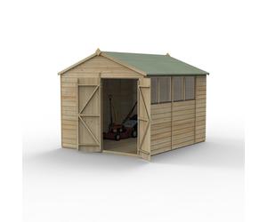 Forest Garden Beckwood Apex Shed - Double Door, 4 Windows, 8ft x 10ft Pressure Treated Green Timber Shiplap