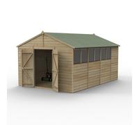 Forest Garden Beckwood Apex Shed - Double Door, 6 Windows, 10ft x 15ft Pressure Treated Green Timber Shiplap
