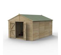 Forest Garden Beckwood Apex Shed - Double Door, Windowless, 10ft x 15ft, Pressure Treated Green Timber Shiplap