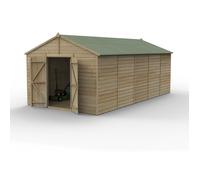 Forest Garden Beckwood Apex Shed - Double Door, Windowless, 10ft x 20ft, Pressure Treated Cladding, Green Timber Shiplap