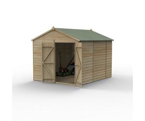 Forest Garden Beckwood Apex Shed - Double Door, Windowless, 8ft x 10ft, Pressure Treated Cladding, Green Timber Shiplap