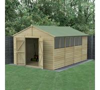 Forest Garden Beckwood Apex Shed - Double Door, 6 Windows, 10ft x 15ft Pressure Treated Timber Shiplap