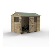 Forest Garden Beckwood Reverse Apex Shed - Double Door, 4 Windows, 10ft x 6ft Pressure Treated Green Timber Shiplap